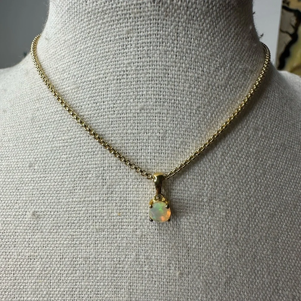 ✨ Dainty Ethiopian Opal Pendant | 18K Gold Plated Over Solid 925 ✨ - Picture 3 of 5